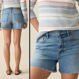 Faherty Womens Organic Cotton Blue Denim Shorts In Lakewood Wash Raw Hem Size 32
